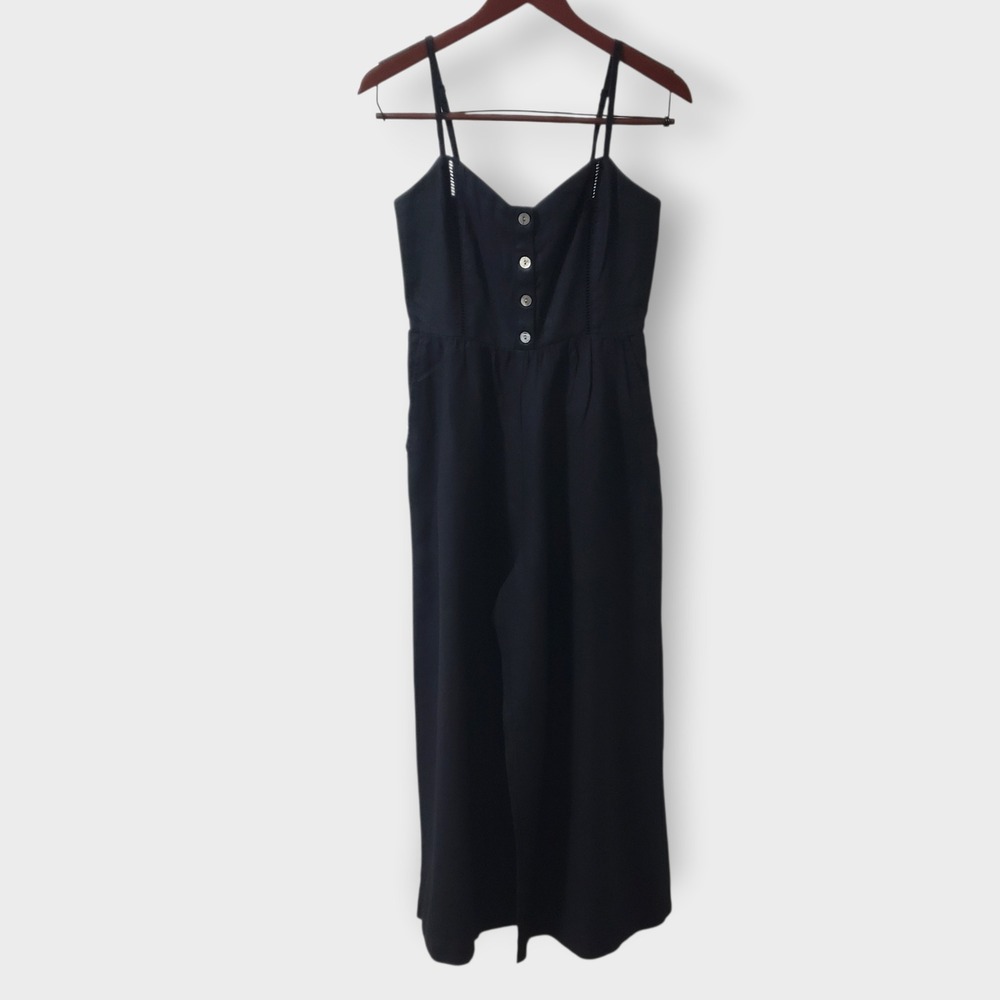 Madewell Linen Sleeveless Wide Leg Jumpsuit Size 2 Black Minimalist NP077